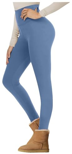 Generisch Collant termici da donna con lana d'agnello, leggings foderati a vita alta, invernali, da yoga, morbidi leggings termici, 02 blu chiaro., S