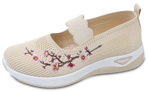 Generiska fritidsskor för kvinnor andas broderad design lätta bekväma vardagsskor
