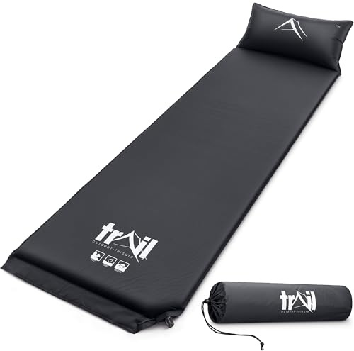 Trail Self Inflating Camping Mat With Pillow, Single, Black