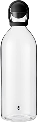 RIG-TIG Wasserkaraffe COOL-IT - Wasserkanne aus Glas, für Wasser, Kaltgetränke, Saft, Eistee - Wiederverwendbarer, klarer Krug mit Gummikugelverschluss - Spülmaschinenfest - 1,5 Liter, Schwarz