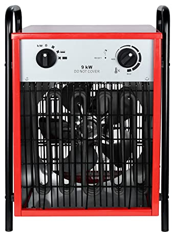 UISEBRT Radiateur soufflant électrique 9 KW 400V – Chauffage électrique de chantier avec thermostat & 4 niveaux de chauffage (9 KW)