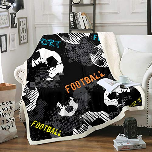 Loussiesd Pojkar fotboll filt sporttema sherpa filt för soffa stol soffa fotboll mönster fleece filt amerikansk fotboll stil varm plysch filt sovrum dekor baby 76 x 102 cm