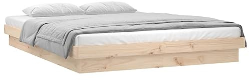 vidaXL Solid Wooden Bed Frame with Colorful LED Light Strip - Untreated Pinewood, Small Double 120 x 190 cm, Plywood Slats, Modern Bedroom Furniture