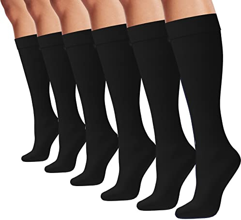 Winterlace Women's Trouser Socks, 6-Pairs Silky Knee High Nylon Dress Socks, Opaque Stretchy (Black)