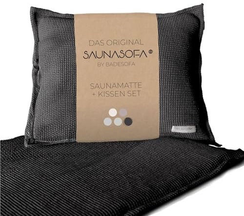 SAUNASOFA® di BADESOFA, tappetino da sauna extra comodo, con cuscino, facile da trasportare grazie alla tracolla, prodotto in UE, cuscino per sauna, resistente al calore e lavabile, accessori per