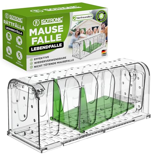 ISOTRONIC Trappola per topi con scatola per esche - Facile da usare, facile da pulire, riutilizzabile, meccanismo di attivazione altamente sensibile - rispettosa degli animali (1)