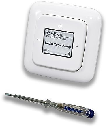 Busch Jäger iNet Internet Unterputz Radio 8216U Reflex SI alpinweiß, Komplett-Set 8216 U Internetradio, Rahmen und Radioabdeckung inkl. EBROM Phasenprüfer zur Montage des Geräts