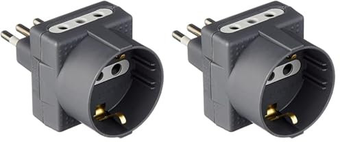 BTicino S3610G Adattatore Tris a 3 Posti, con 1 Presa Schuko polivalente standard tedesco e 2 Prese piccole 10A, 1500 W, 250 V, colore antracite, venduto in blister 90x122 mm (Confezione da 2)