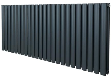 Radiatorer med Ovala Kolumner 600mm x 1440mm Modern Designer Dubbelpanel Centralvärme Element Grå Stål Horisontal Kök Vardagsrum GRATIS Rengöringsborste Monteringskit & Beslag