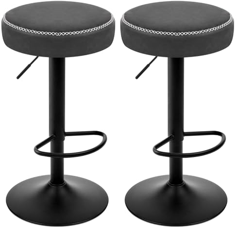 EUGAD Barhocker 2er Set, runder Hocker drehbar höhenverstellbar, Küchenhocker, Thekenstuhl mit Metallgesetll, Tresenhocker Vintage-Kunstleder, für Bar Kücheninsel Bistro, Anthrazit, 1086BY-2