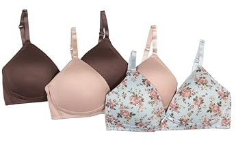 TAHARI Girls' 3-Pack Molded Wireless Bras, Blue Floral, 30A