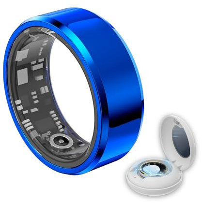Gbbazu Smart Ring Health Tracker - Fitness Sleep Heart Rate Blood Oxygen Tracker Smart Ring for Men and Women,IP68 Waterproof Level Bluetooth Fitness Tracker Rings - Free APP (Blue, Size 7)