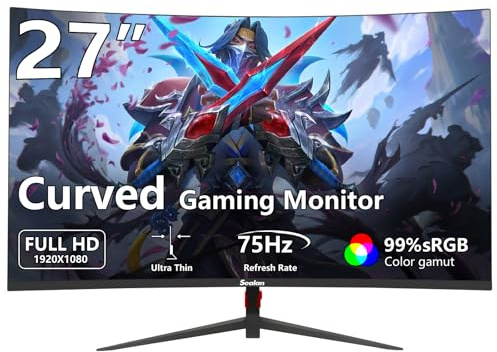 Sealan 27 inch Curved Gaming Monitor, FHD 1920x1080, 75Hz/100Hz Refresh Rate, 1800R Curvature, HDR,99% sRGB,1800R,HDMI,Ultra-Thin Bezel, VESA Mountable, for Home Office/Gaming/Entertainment