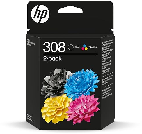 HP 308 - Pack combiné de cartouches d'encre noires et couleurs pour imprimantes HP Envy 6122e, 6532e, 6520e, 6132e, 6530e, 6120e, 6110e, 6558e, 6110e 6130e