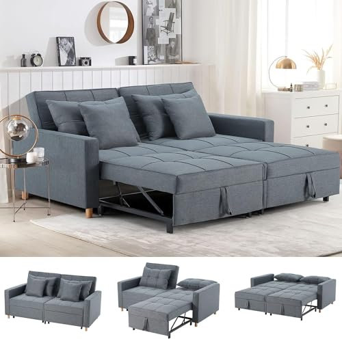 UNIONLINE 3-in-1 Schlafsessel, Doppelbett mit Verstellbarer Rückenlehne zu einem Schlafsofa, Schlafsessel mit Bettfunktion, Ausziehbar Schlafsofa für Erwachsene (Dunkelgrau)