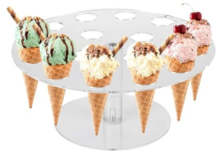 Jilskl Porta Gelato in Acrilico, Espositore Per Cono Di Cialda in Acrilico, Acrilico Gelato con Supporto 16 Fori, Adatto Per Feste Di Compleanno, Natale, Matrimoni, Pasticcerie, Buffet