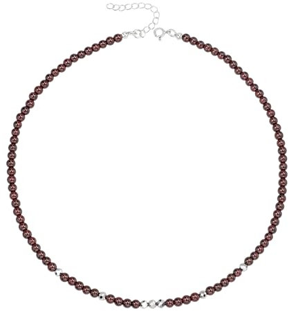Unique Gems Damen Perlenkette kurz echter roter Granat Ø 4mm rund Edelstein Choker 38cm Hämatit Perlen Halskette Juweliers- Qualität