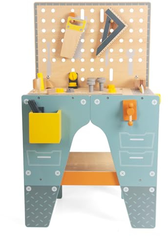 Wooden Tool Bench for Kids Toddlers, Pretend Play Workbench Set Workshop Workbench Construction Toys Gift for 3 4 5 Years Old Girls & Boys