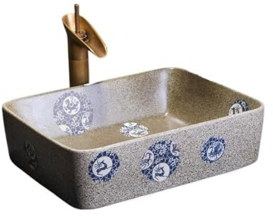 YQINQIN83B Fregadero de baño Lavabo Rectangular sobre encimera de cerámica de Estilo Retro for baño (Incluye Accesorios) Lavabo de tocador