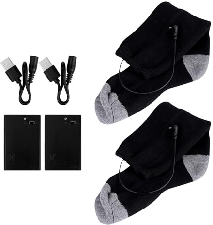 GAROZATION Calcetines Calefactables de Invierno Negros y Grises, Calcetín Térmico Algodón, Paquete 3 Piezas Batería USB y Cable, Calentadores para Pies Ideales para Deportes al Aire Libre
