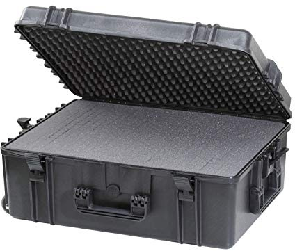 Plastica Panaro MAX620H250STR Mallette étanche et étanche à la poussière avec Mousse de Traction dans Le Fond et Mousse alvéolée dans Le Couvercle (620 mm x 460 mm x 250 mm) (Noir) (avec roulettes et