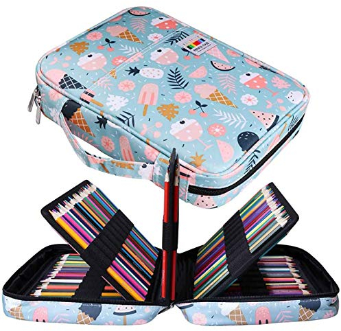 JAKAGO Große Federmäppchen XXL mit 220 Schlitze Stifte Aufbewahrung, Wasserdichtes Stiftetasche für Aquarellstifte & Marker & Gelstifte,Geschenk für Studenten Künstler-Ice Cream
