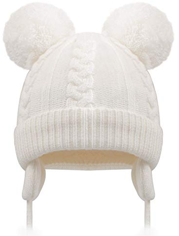 Duoyeree Baby Beanie with Pom-pom Ears Newborn Earflap Hat for Toddler Boys Girls
