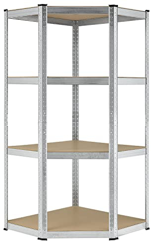 Juskys Eckregal Lageregal Corner Easy 160 x 75 x 40-75 cm - 320 kg - 4 Böden aus MDF Holz - Metall verzinkt - Schwerlastregal Steckregal Kellerregal