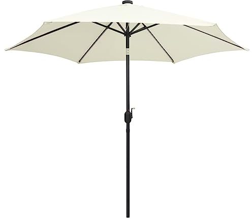 vidaXL Sonnenschirm mit LED-Leuchten Aluminium-Mast Ampelschirm Marktschirm Gartenschirm Balkonschirm Terrassenschirm Schirm 300cm Sandweiß