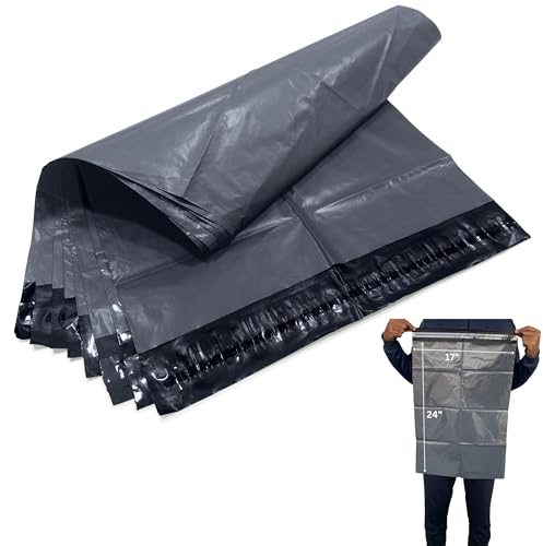 JeeJaan® 50 Pcs Grey Mailing Bags 17x24 (432 x 610) mm Large Poly Mailers Grey Packing Postage Bag - Envelope Courier Shipping Mailers Waterproof and Tear-Proof Postal Courier Bags