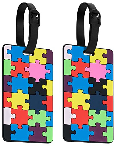 ZOUIQSS Etiquetas de equipaje paquete de dos, etiquetas de equipaje para identificación de maleta, tarjetero/bolsa de identificación de viaje (rompecabezas grande)