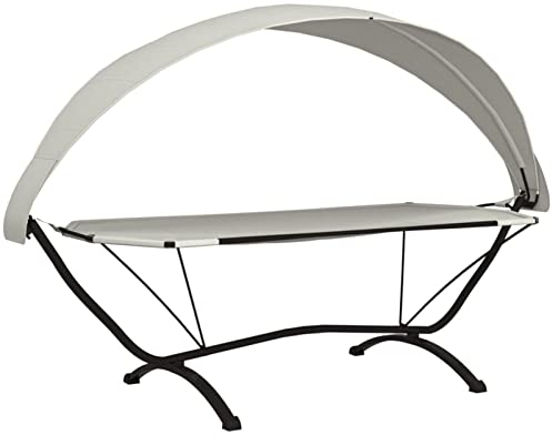 Gecheer Camping Hängematte 274 x 114,5 x 171 cm (L x B x H) mit Dach Creme Stahl und Oxford-Gewebe,In/Outdoor Hängematte Camping mit Aufhängung Stabhängematte,Stahl, Oxford-Gewebe,Creme