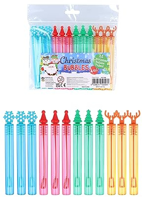 Henbrandt - Juego de 12 mini tubos de burbujas de Navidad con varita mágica para niños, 4 ml, burbujas con adornos navideños, fondo y bolsa exterior, relleno de bolsas de fiesta, juegos al aire libre