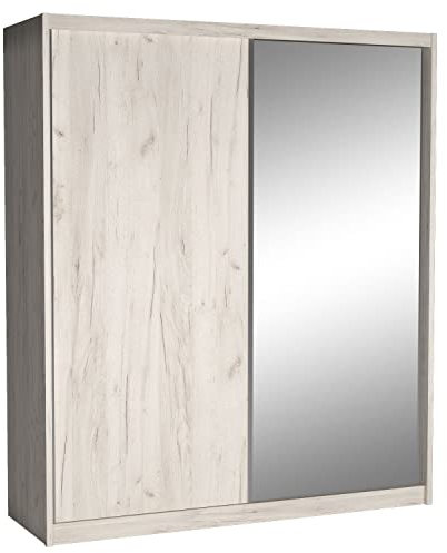 Cool24 Maciej I Kleiderschränke - Modern Schwebetürenschrank - Kleiderschrank mit Spiegel - Schlafzimmerschrank 208x240cm mit 12 Regale - Kleiderschrank Sand - Schrank Schlafzimmer