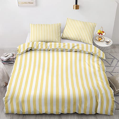 Funda Nordica Cama 135/150 Rayas Amarillo y Blanco - Ropa de Cama Microfibra Suave, Juego de Funda Nórdica Reversible, Funda Edredon 220x240 cm y 2 Fundas de Almohada 50x75 cm, con Cremallera