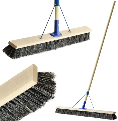 KADAX Balai de Rue Avec Long Manche en Bois, Large et Robuste, Brosse à Récurer Industrielle Pour Sol et Cour (100 cm)