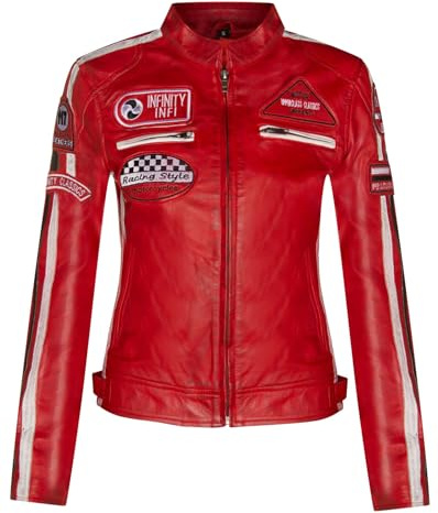 Infinity Leather Kvinnor Läder Biker Casual Racing Motorcykel Märken Jacka, Röd, 5XL