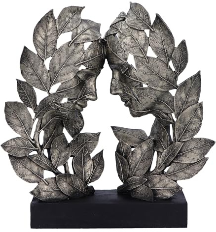 Nemesis Now Natural Emotion - Love 31cm, Resin, Silver, Touching Heads Leaves Sculpture, Wedding or Valentine's Day Gift, Ideal For Nature & Art Lovers, Cast in the Finest Resin, Expertly Hand-Painted
