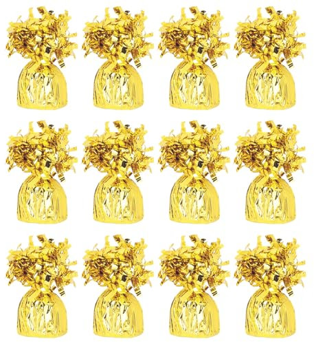 PARTYRAMA.CO.UK Gold Foil Helium Balloon Weights 195gr - Pack of 12 - Durable & Colourful Weights for Birthdays Parties, Events & Celebrations - Perfect Balloon Weight Holders