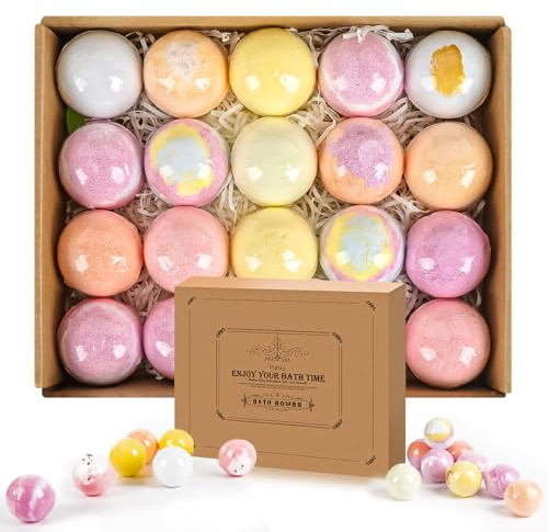 Pahxu Bath Bombs 20 PCS Set, Organic Bath Bombs with Natural and Safe Essential Oil, Handmade Rich Bubble for Skin Moisturizing, Present for Her/Him, Girls, Women, Wife, Mother