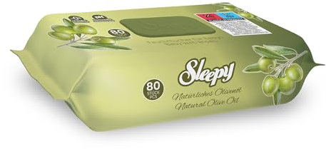 Sleepy Feuchttücher 16er pack x 80 Stück Feuchtpflegetücher für Baby Oberflächen | Mit Klickverschluss Babys und die empfindliche Haut von Neugeborenen (Olivenöl & Baumwolle, 16er pack x 80 Stück)
