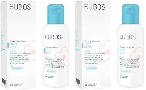 Eubos, HAUT RUHE Badeöl, 125ml, für empfindliche und trockene Kinder- und Babyhaut, Hautverträglichkeit dermatologisch bestätigt, dermatologisches Pflege- und sanftes Reinigungsprodukt (Packung mit 2)