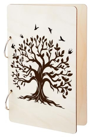 SUPERDANT Album Carte Postale en Bois Album Photo Presentoir Carte Postale de Vœux Arbre de Vie Oiseaux 2 anneau Couverture Keeper Planificateurs Quotidiens Cadeaux Souvenirs Rangement Photo