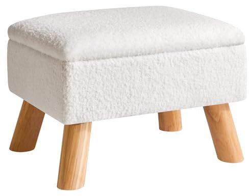 YMYNY Ottomane mit Stauraum, Fußhocker, Kleiner Fußhocker mit Stabilen Holzbeinen Hocker, Fußstütze mit Gepolstertem Sitz, für Wohnzimmer Schlafzimmer Eingänge 40 ×30 ×28CM Weiß HBD042W