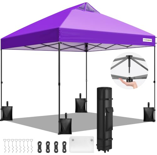VIVOHOME 3x3m Carpa Plegable Pop Up Gazebo Altura Ajustable Toldo Impermeable con Ventilación 4 Bolsas de Arena Portátil 8-10 Personas para Jardín Plaza