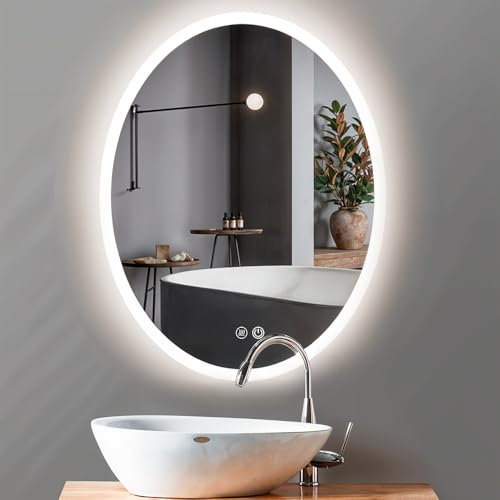 Marctani Espejo Baño Ovalado con Luz Regulable LED en 3 Colores - Espejo de Pared ANTIVAHO con Ajuste de Brillo con Memoria e Interruptor Táctil - Espejos Inteligente (Ovalado 60x90 cm)