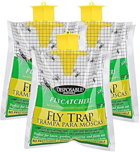 3X Piege a Mouche, avec 3X appât, Poche Piege a Mouche, Pièges à Mouches extérieurs, Piège à Mouches pour l'intérieur, Anti Mouche Exterieur, pour la Maison, la Cuisine, l'extérieur, Fermes, Jardin
