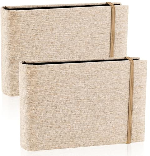 2 Pack Small Photo Album 6x4, 200 Photos Small Mini Linen Photo Albums, Flip Photo Book Photo Album Pockets with Slip-In Album for Baby Wedding Travel (Beige, 6x4inch)