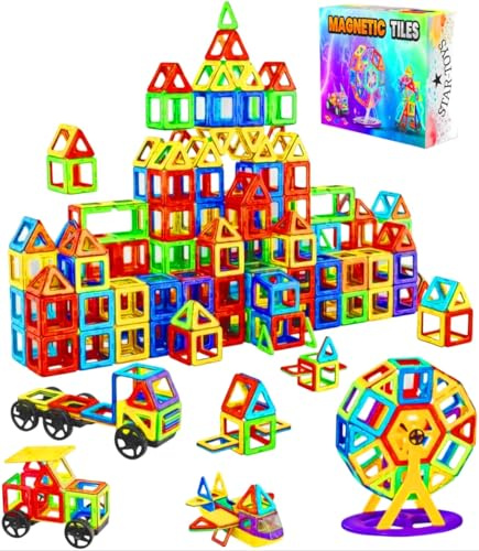 STAR-TOYS Magnetiska Byggklossar för Barn, 60 Magnetiska Bitar, Magnetiska Konstruktionsklossar, Leksaker för Barn i Åldrarna 3-8