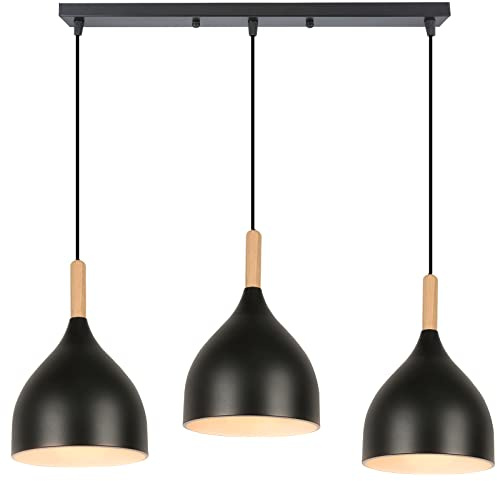 WOTTES Luz colgante Industrial E27 Iluminación moderna Luces araña Pantalla metal Lámpara Accesorios interior para dormitorio Cocina Sala de estar (3pieza negras)